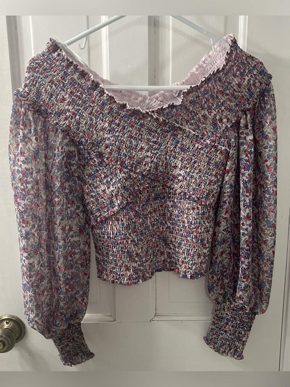 BB Dakota by Steve Madden “ Crossfire “ Smocked Floral Off-Shoulder Top